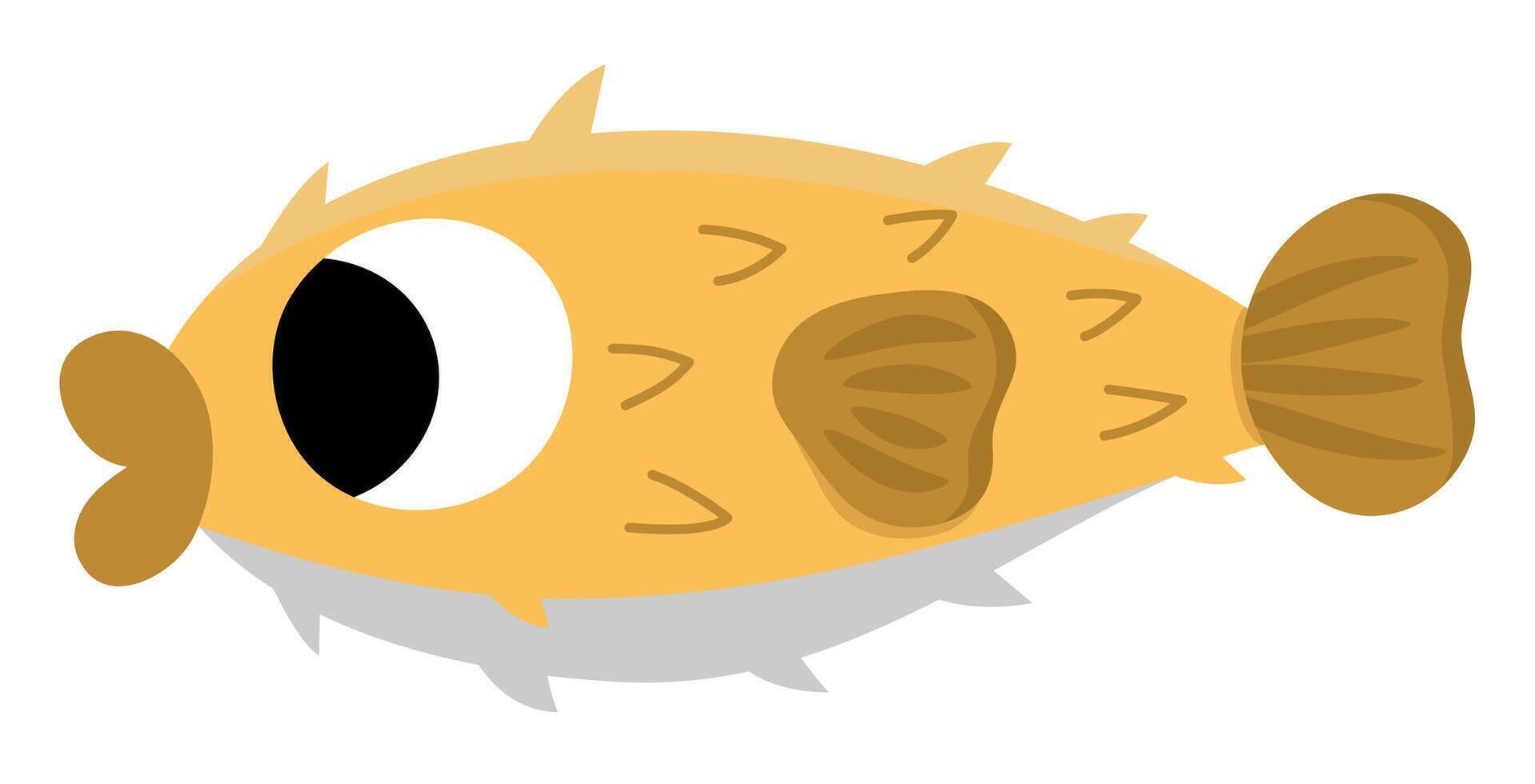 Vector blowfish icon. Under the sea illustration with cute funny deflated spiky fish. Ocean animal clipart. Cartoon underwater or marine clip art for children isolated on white background
