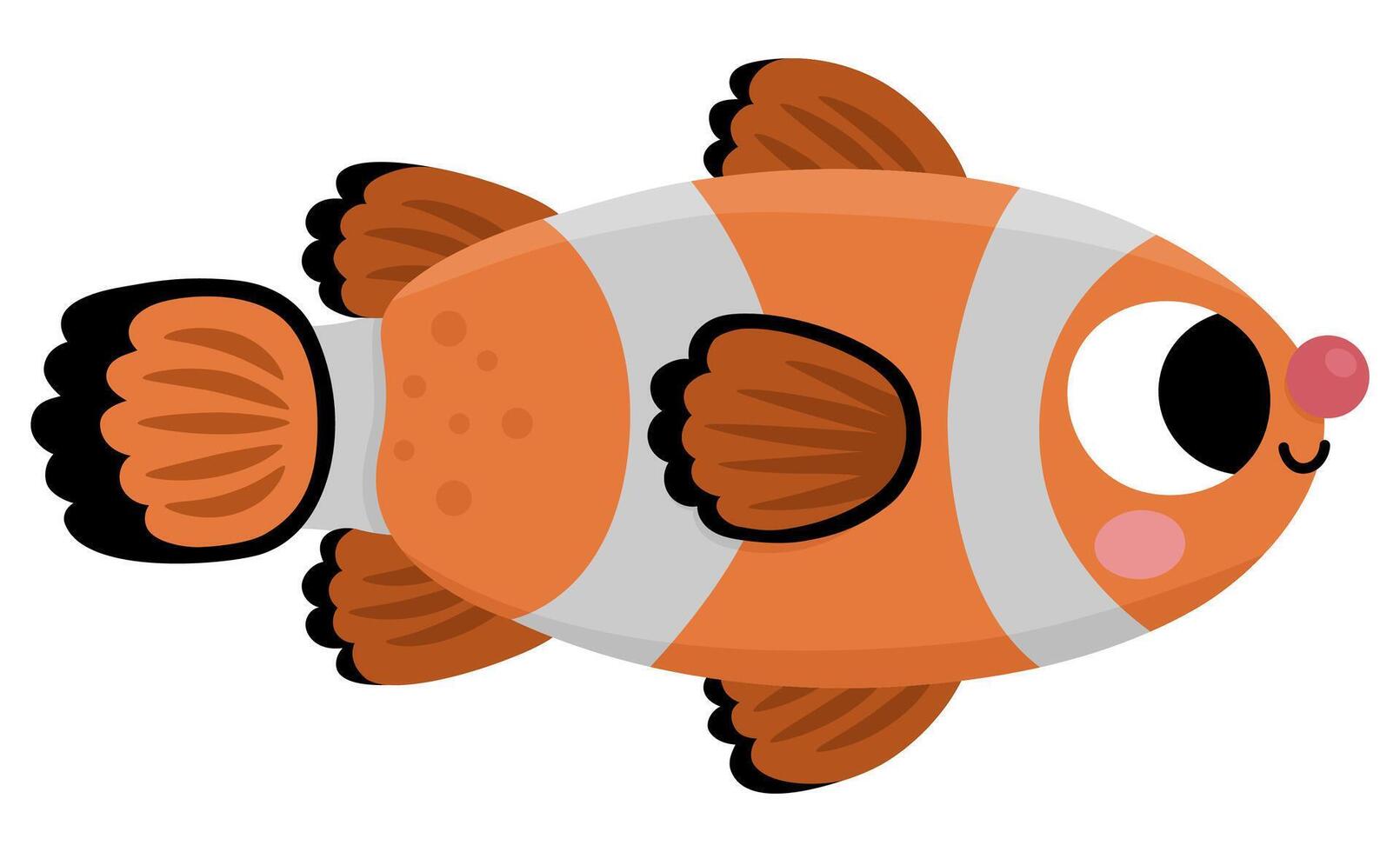 Vector clown fish icon. Under the sea illustration with cute funny creature. Ocean animal clipart. Cartoon underwater or marine clip art for children isolated on white background