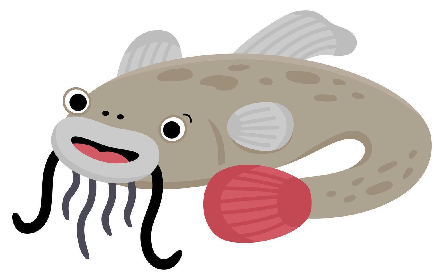 Vector catfish icon. Under the sea illustration with cute funny fish. Ocean animal clipart. Cartoon underwater or marine clip art for children isolated on white background. Sheatfish picture