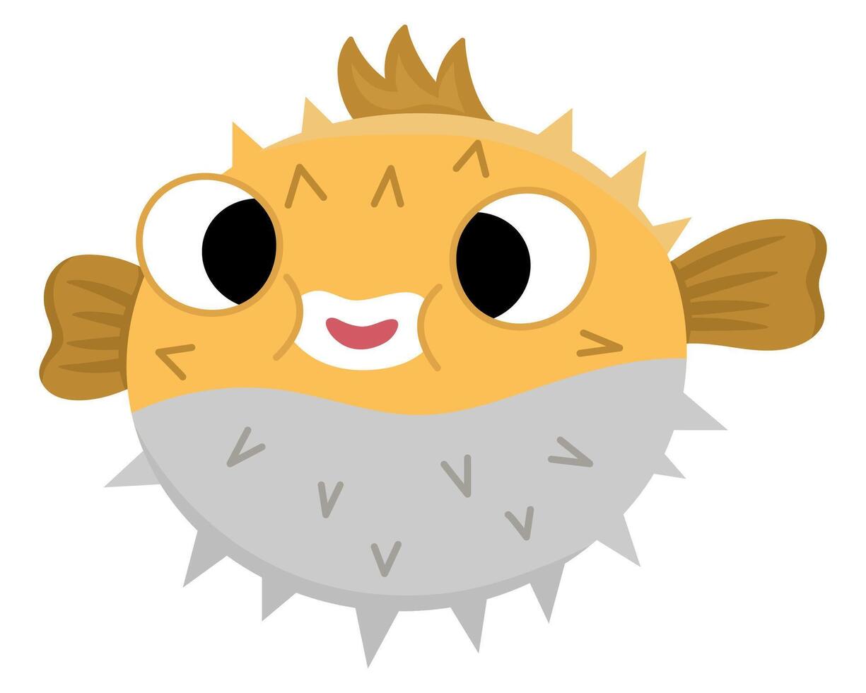 Vector blowfish icon. Under the sea illustration with cute funny spiky fish. Ocean animal clipart. Cartoon underwater or marine clip art for children isolated on white background