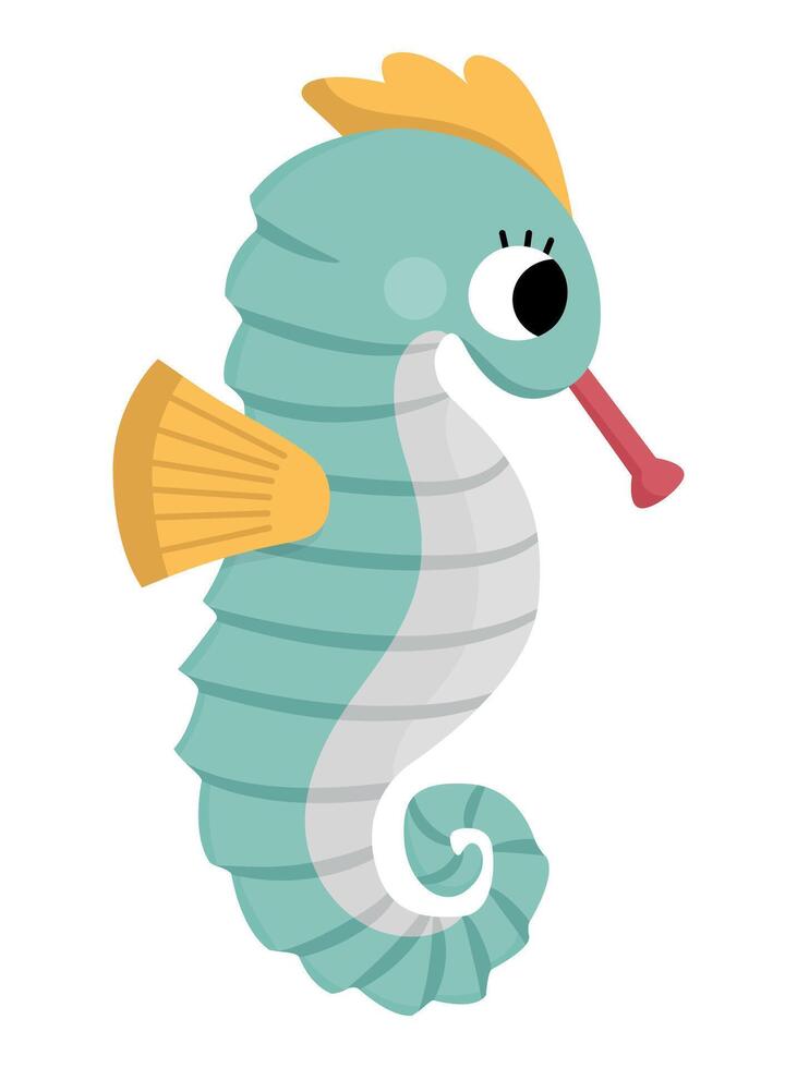 Vector seahorse icon. Under the sea illustration with cute funny fish. Ocean animal clipart. Cartoon underwater or marine clip art for children isolated on white background. Sea horse picture