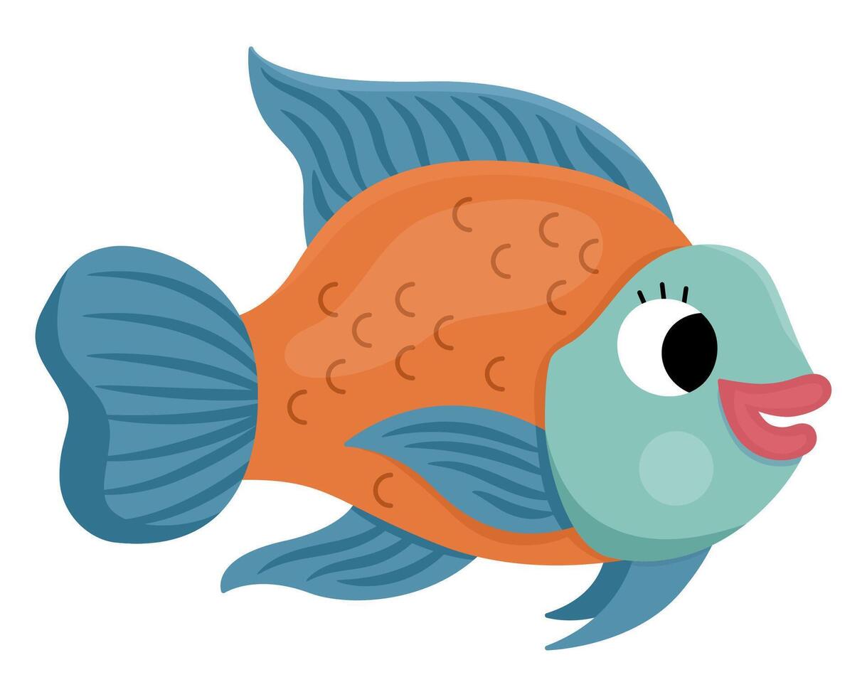 Vector parrotfish icon. Under the sea illustration with cute funny parrot fish. Ocean animal clipart. Cartoon underwater or marine clip art for children isolated on white background