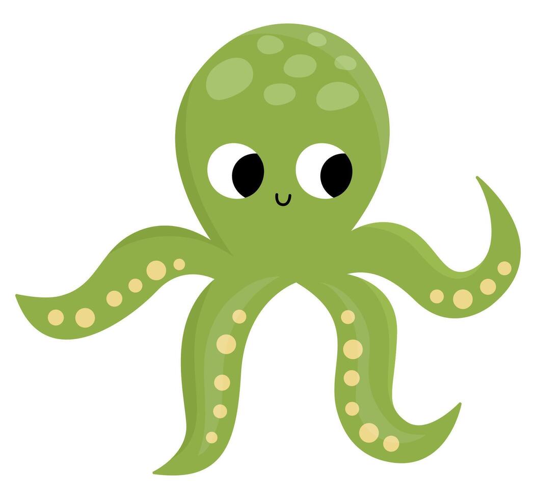 vector verde pulpo icono. debajo el mar ilustración con linda gracioso Oceano animal. dibujos animados submarino o marina clipart para niños aislado en blanco antecedentes