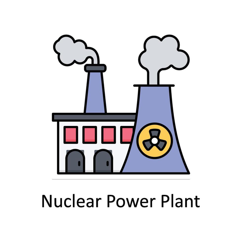 Nuclear Power Plant vector filled outline icon design illustration. Manufacturing units symbol on White background EPS 10 File