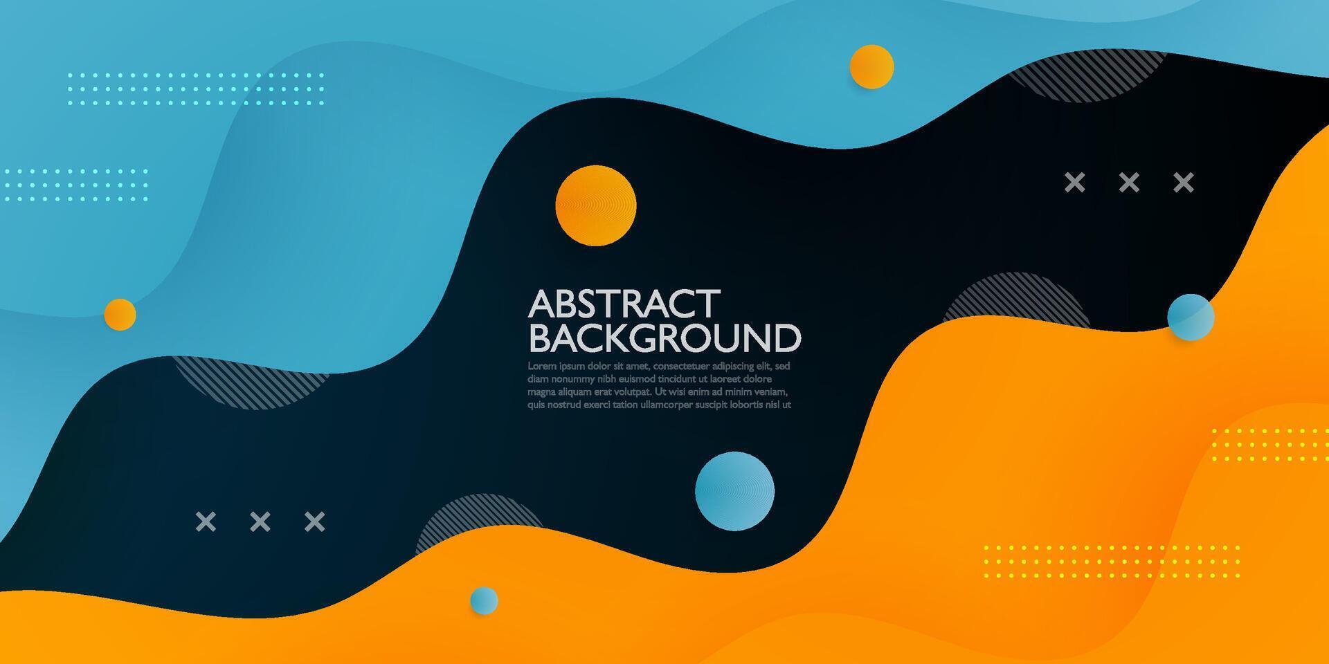 Abstract blue and orange geometric business banner design. Creative banner design with wave shapes and lines on dark background for template. Simple horizontal banner. Eps10 vector