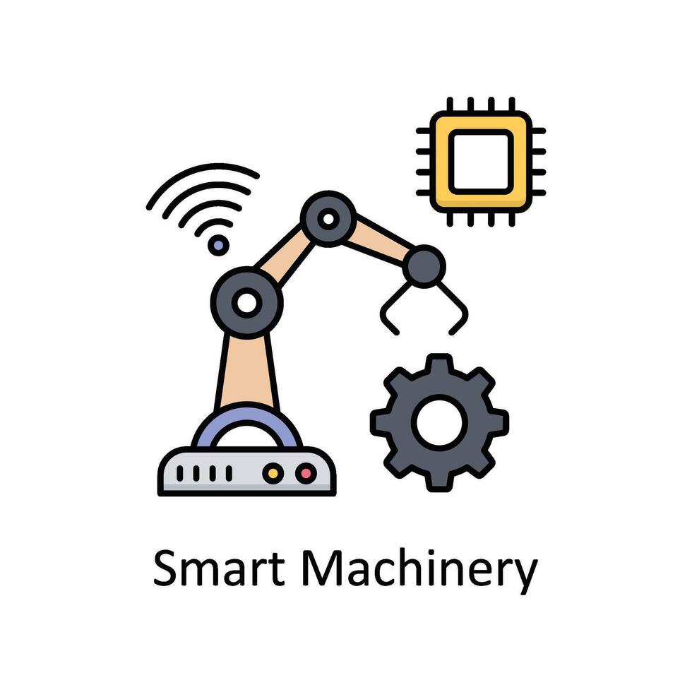 Smart Machinery vector filled outline icon design illustration. Manufacturing units symbol on White background EPS 10 File
