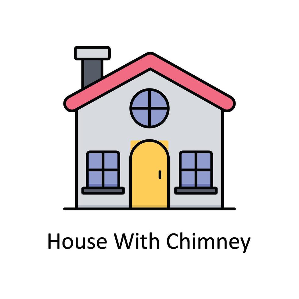 House With Chimney vector filled outline icon design illustration. Manufacturing units symbol on White background EPS 10 File