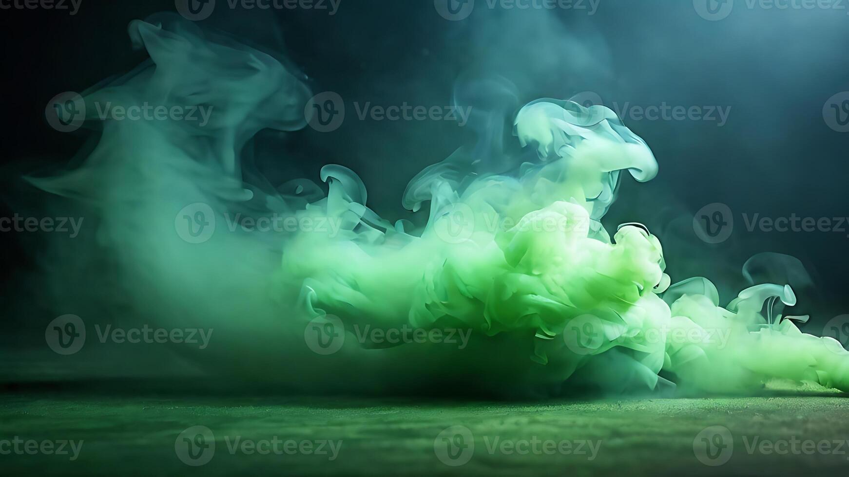 ai generado verde fumar, niebla, niebla y oscuridad para antecedentes diseño foto