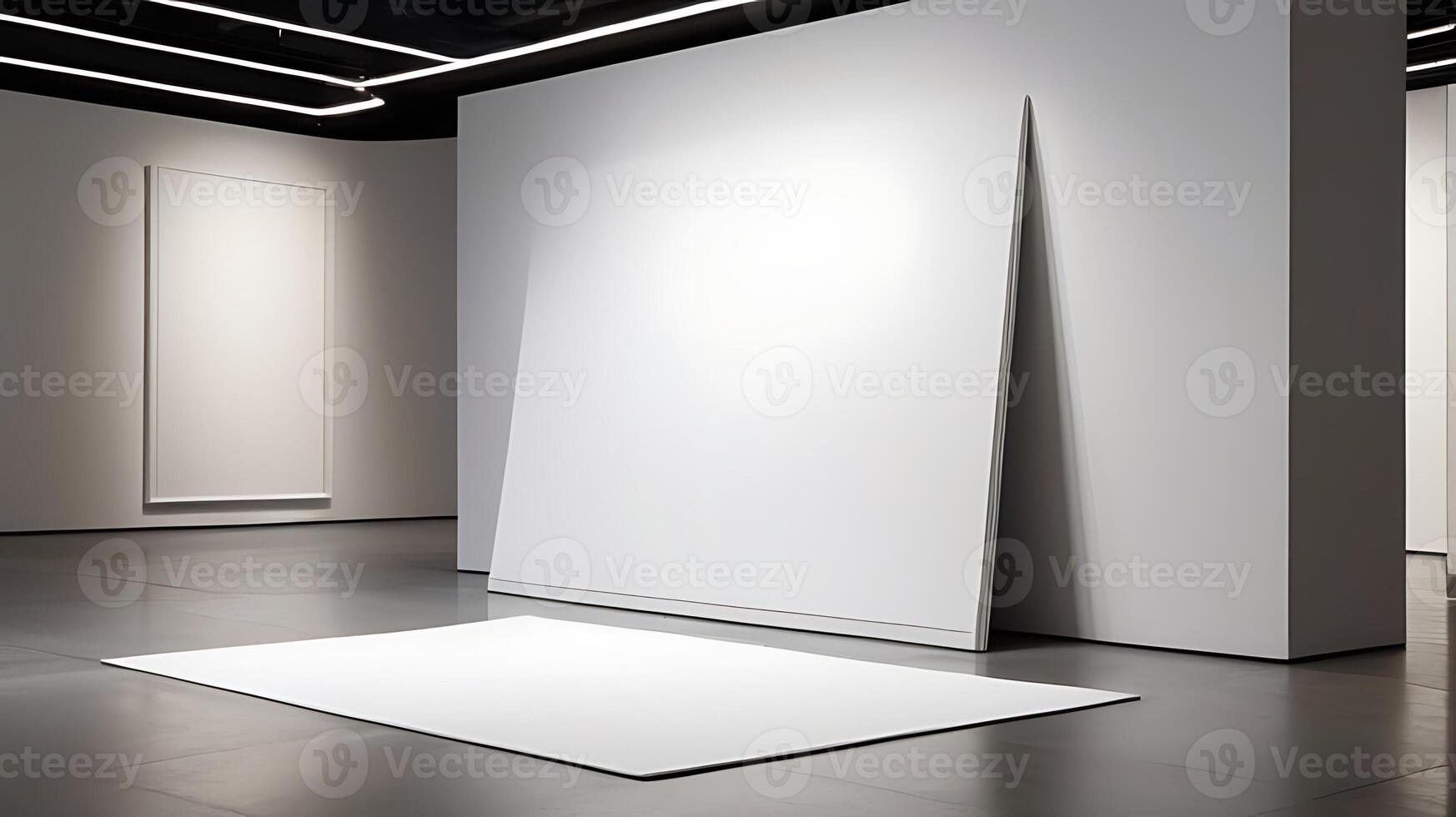 AI generated White Blank Space, canvas  for creative exhibition Advertising mockup 3D photo