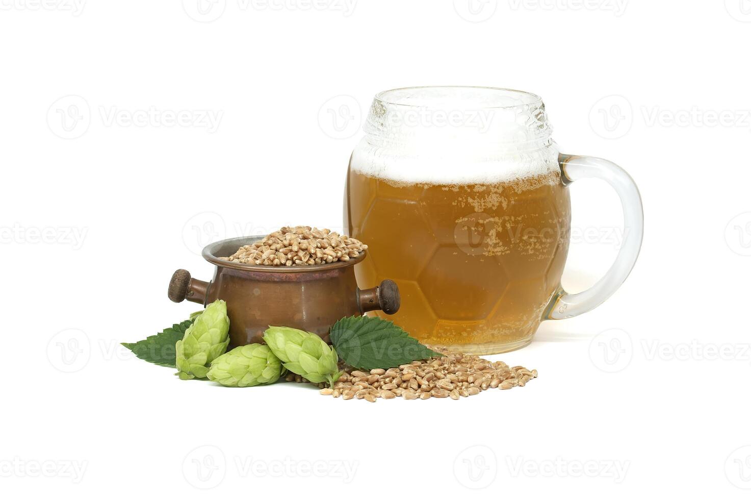 Beer brewing ingredients isolated on white background photo