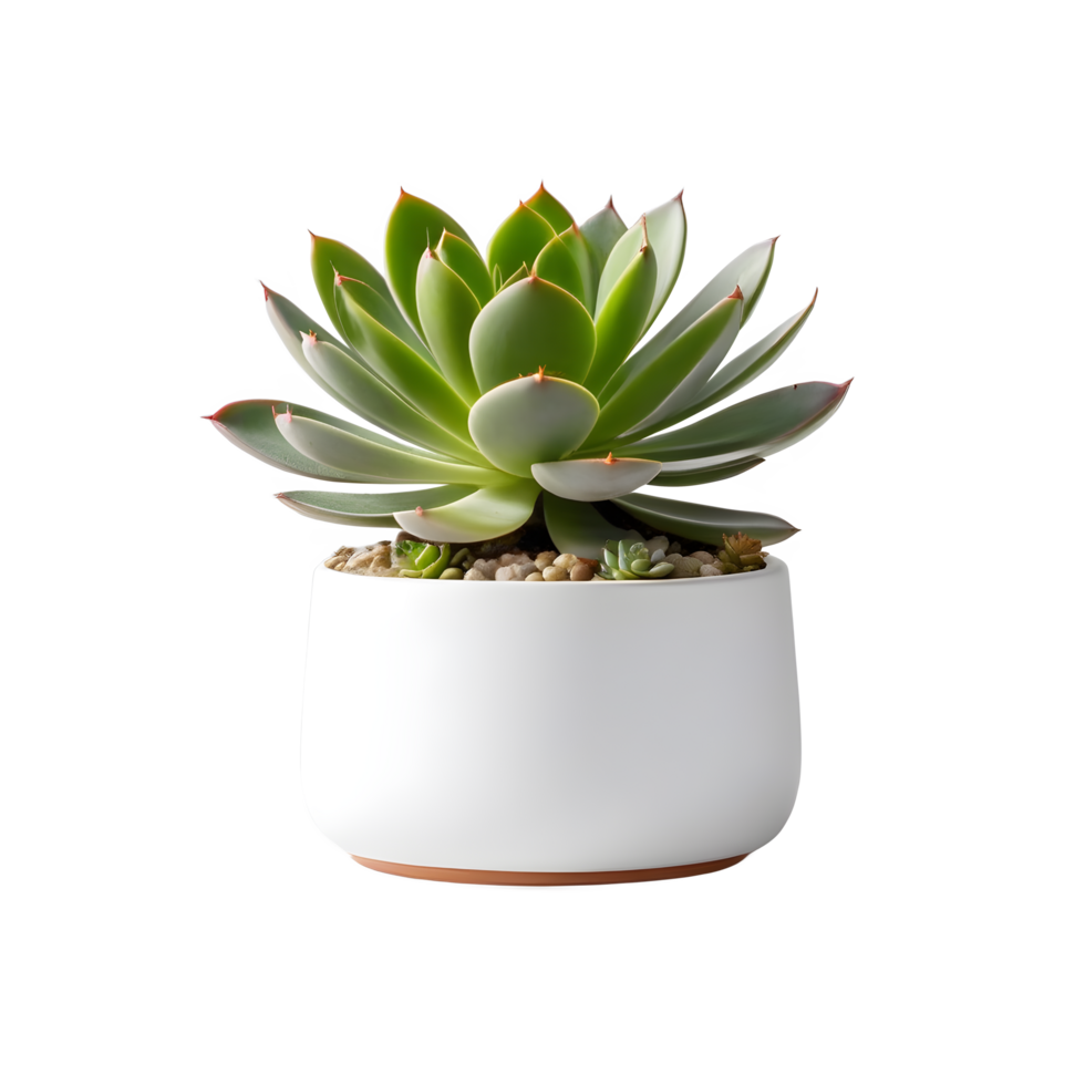 AI generated succulents in white pot isolated on transparent background, cut out background. ai generative png