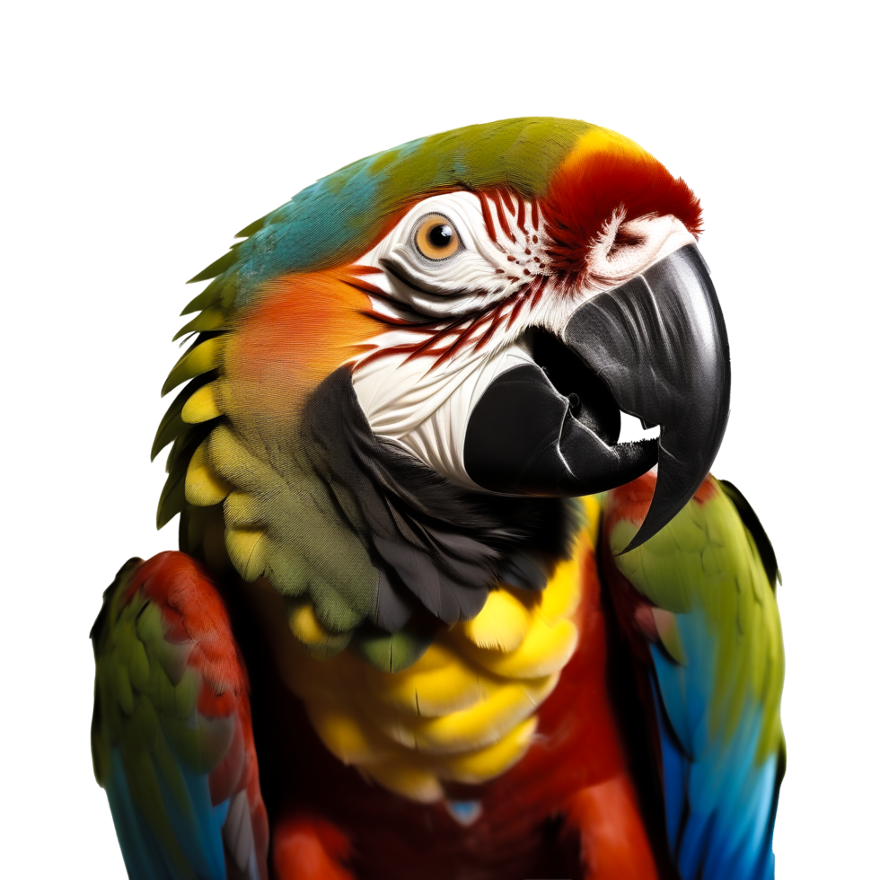 AI generated close-up macaw isolated  transparent background. ai generative png