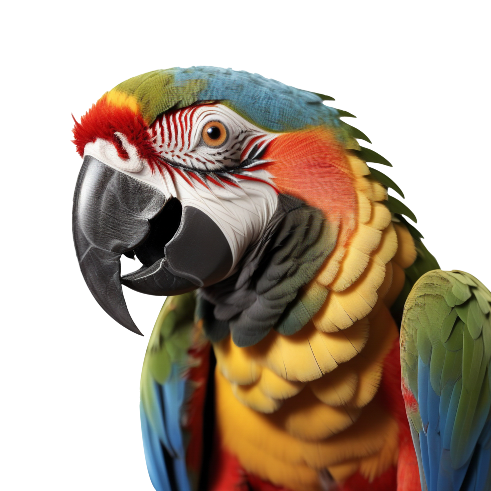 AI generated close-up macaw isolated  transparent background. ai generative png