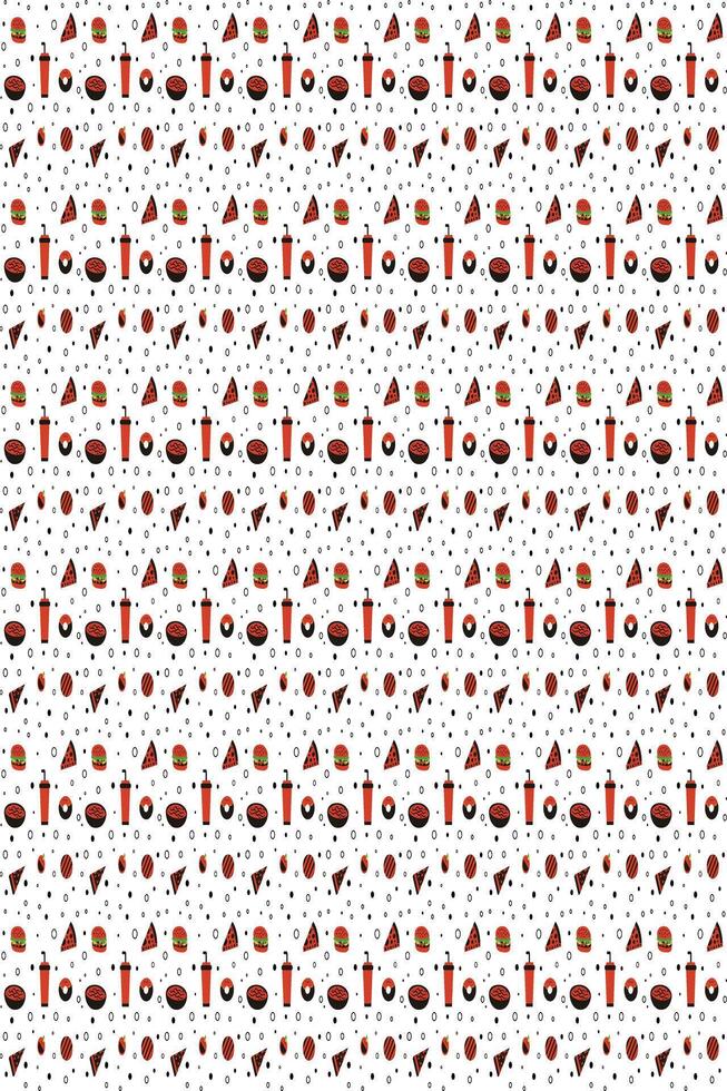 Seamless fast food background. Fast food seamless pattern with vector icons of hamburger, pizza, pasta, beverage. junk food colorful pattern illustration for printing.