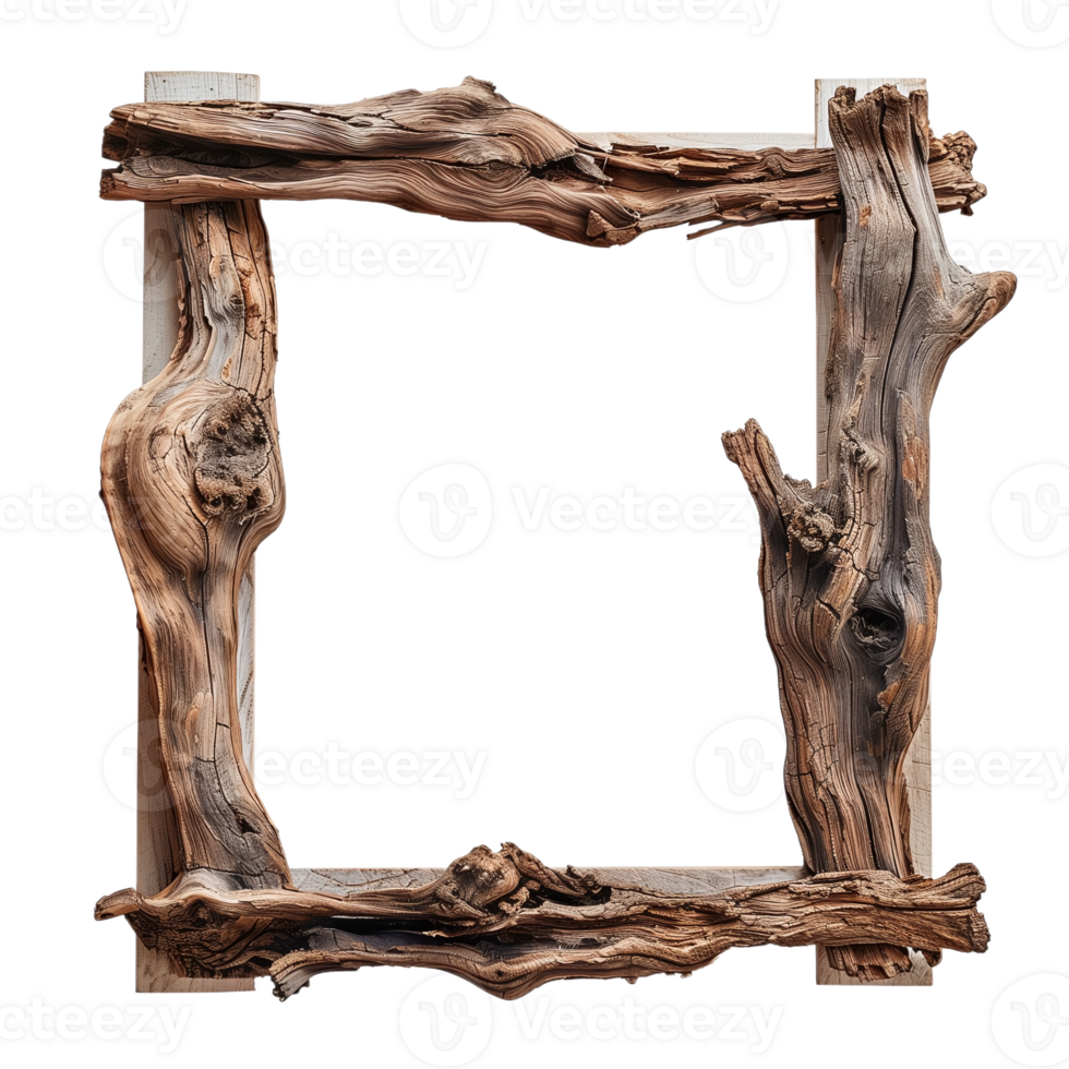 AI generated Twisted driftwood frame, unique natural photo border for artistic decor and rustic design themes png