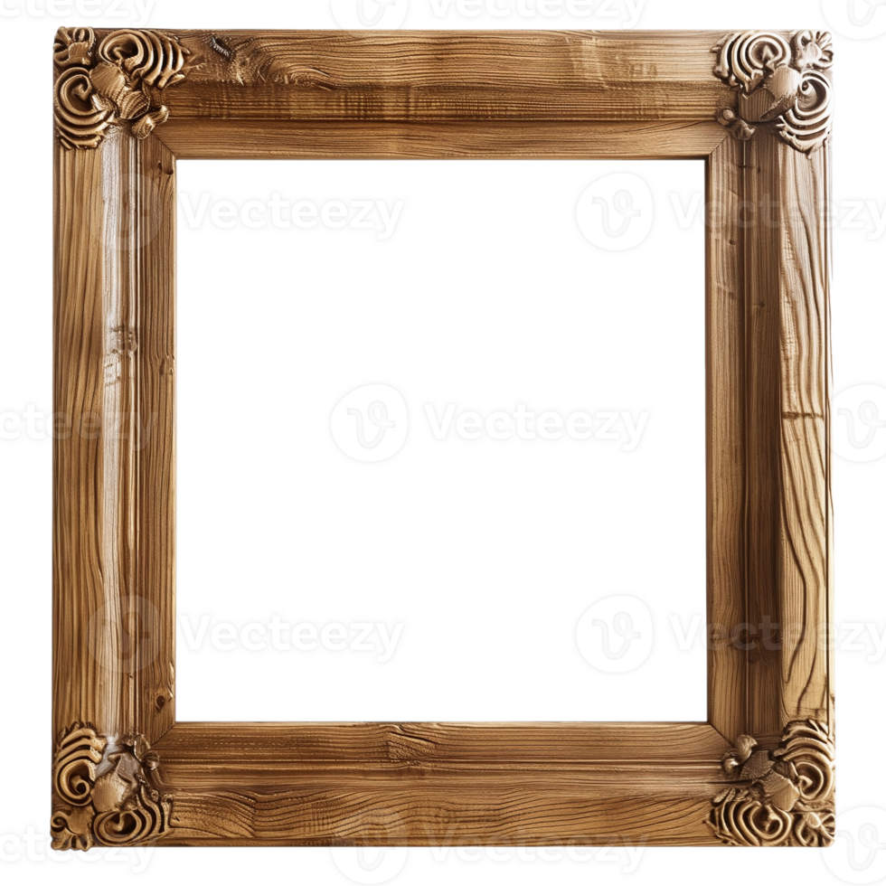 AI generated Vintage wooden picture frame with ornate carvings for art display and interior decoration, ideal for galleries and home decor png