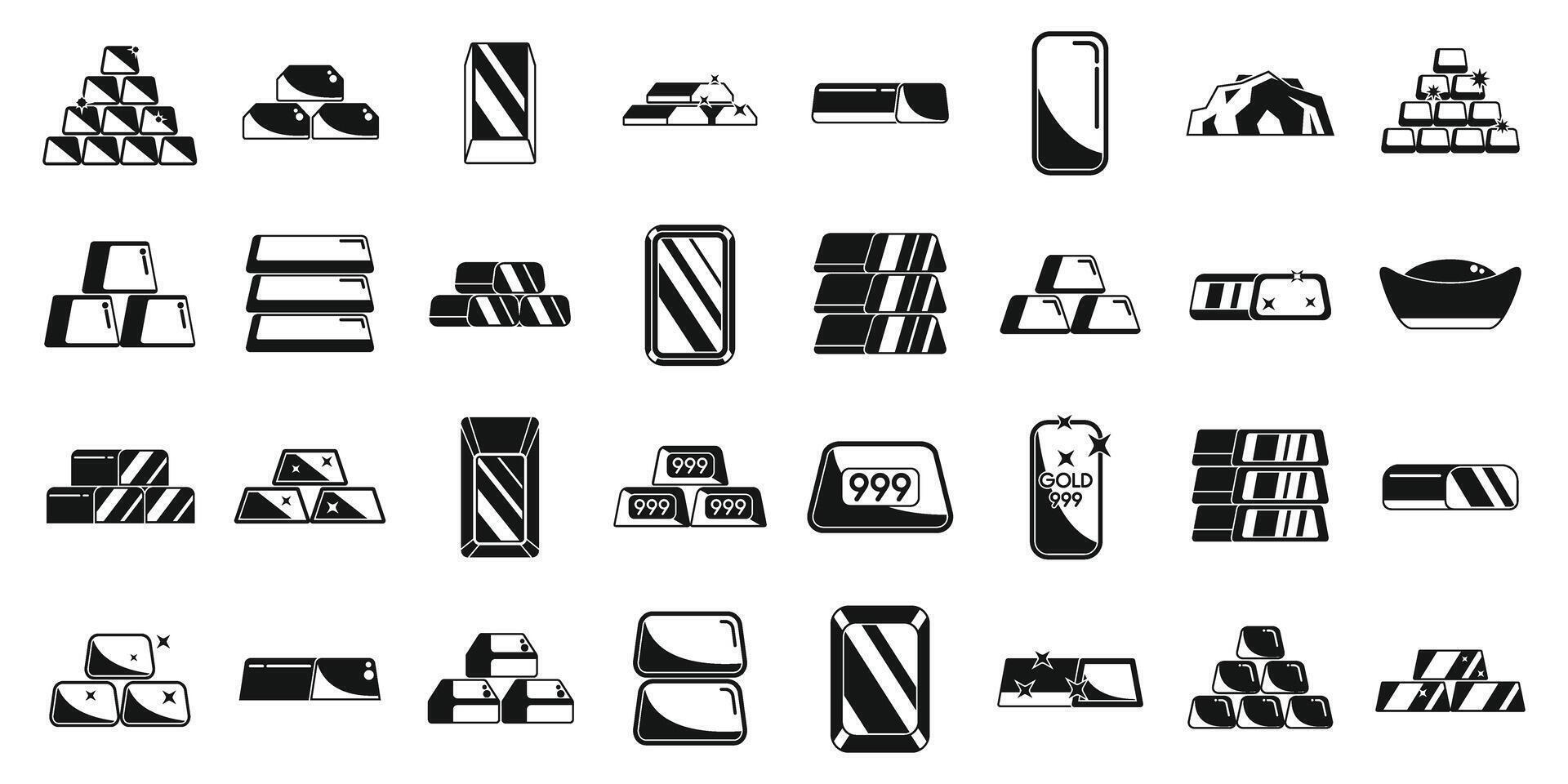 Ingot gold icons set simple vector. Money coin brick vector