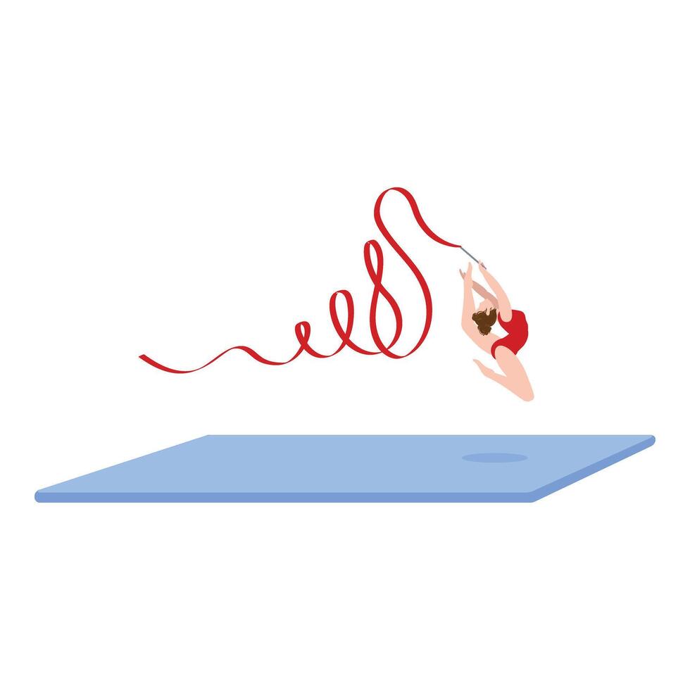 Gymnastic mat jump with ribbon icon cartoon vector. Training center vector