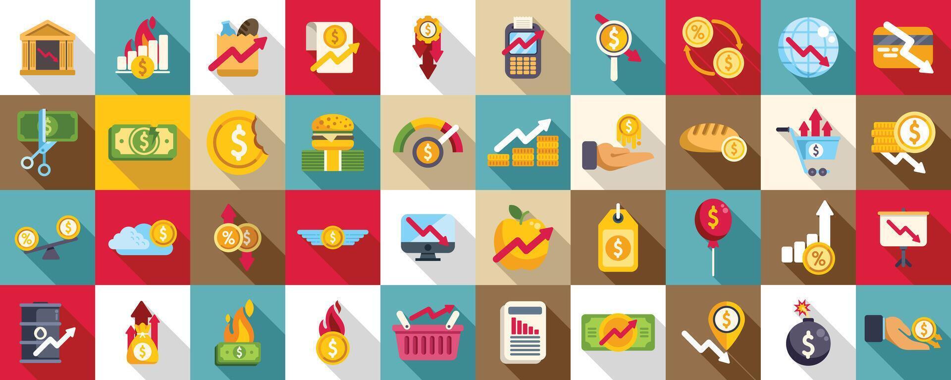 Inflation icons set flat vector. Cost increase money vector