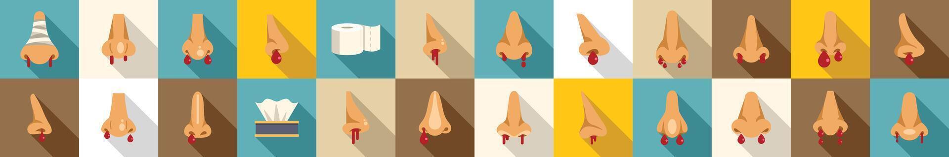 Nosebleed icons set flat vector. Woman health epistaxis vector