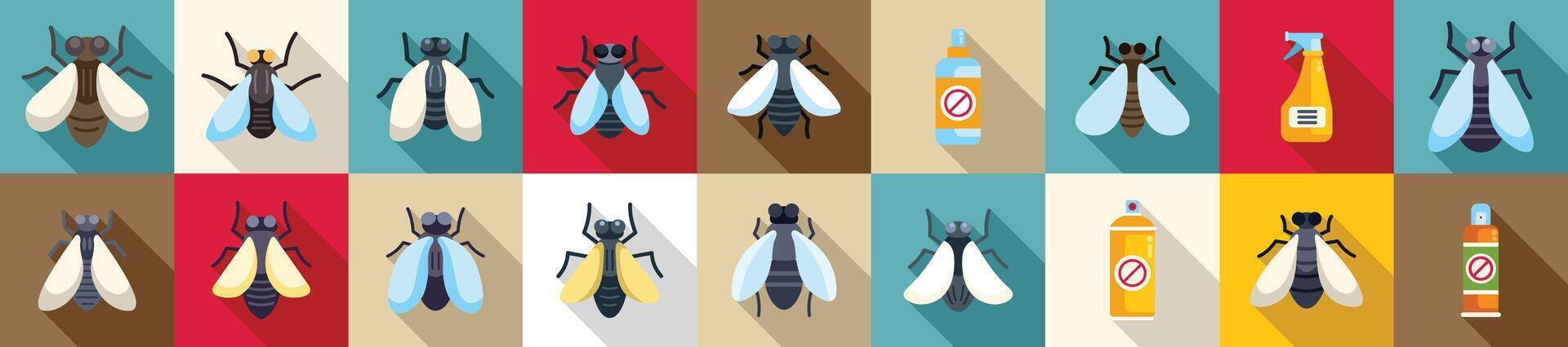 Tsetse fly icons set flat vector. Dangerous disease vector