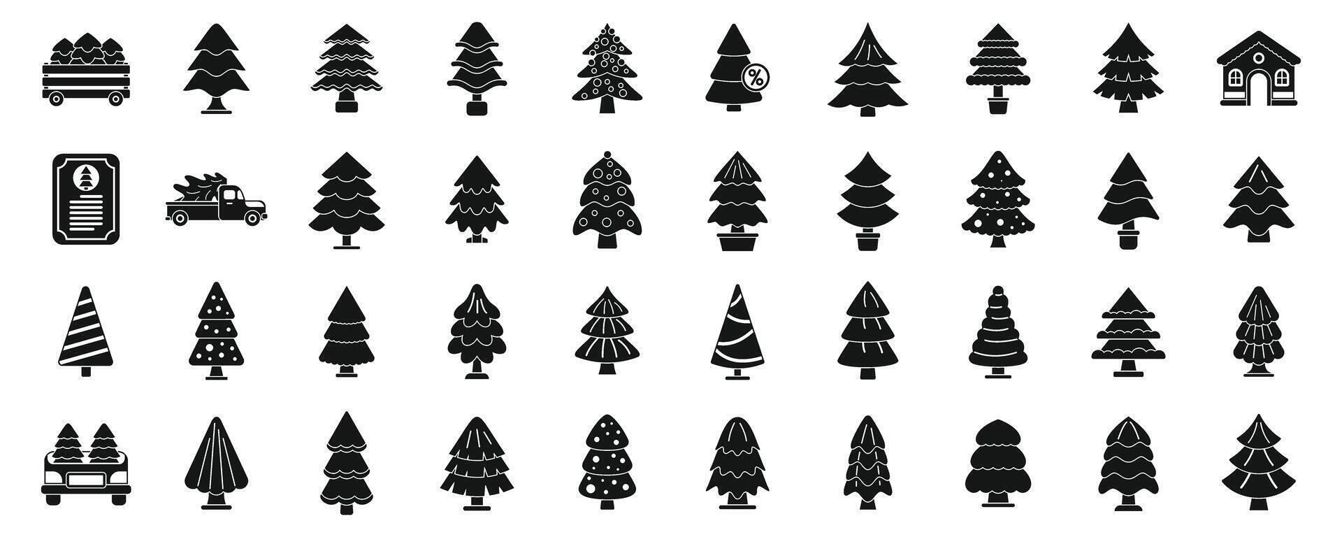Christmas tree farm icons set simple vector. Spruce truck vector
