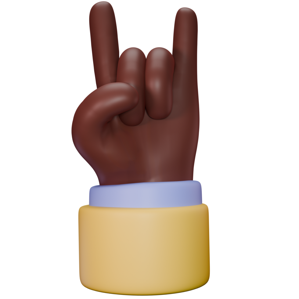 Brown skin hand sign 3D render cartoon style icon set isolate element png