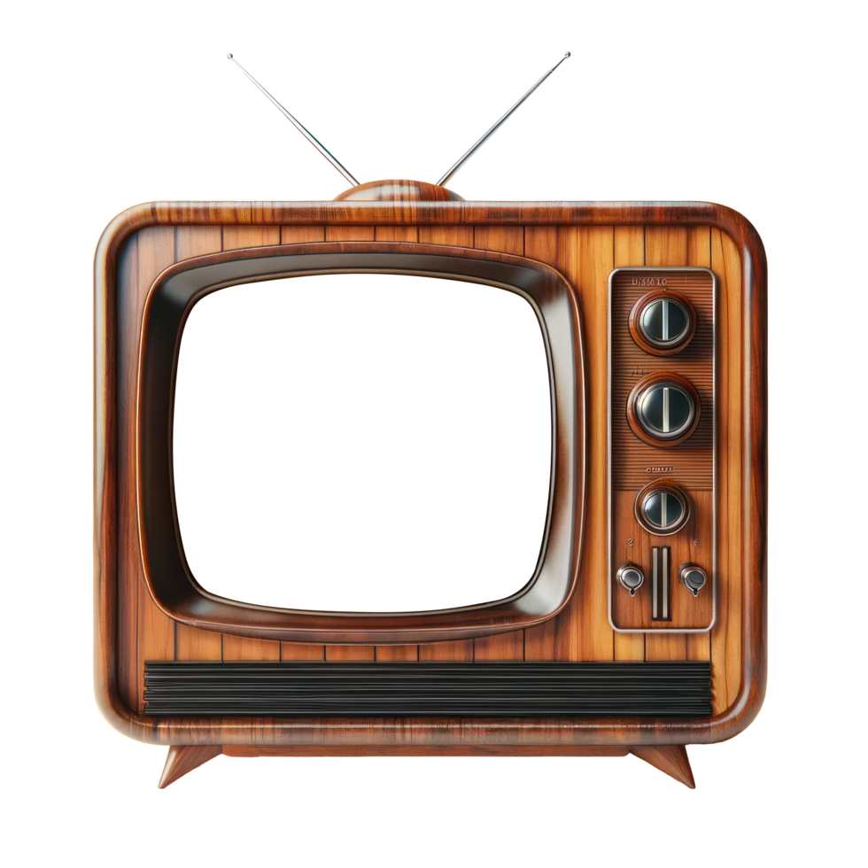 AI generated Wooden retro TV old style television isolate screen empty transparent background. png