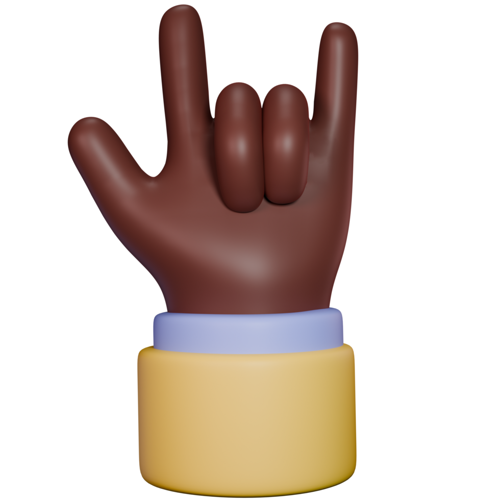 Brown skin hand sign 3D render cartoon style icon set isolate element png