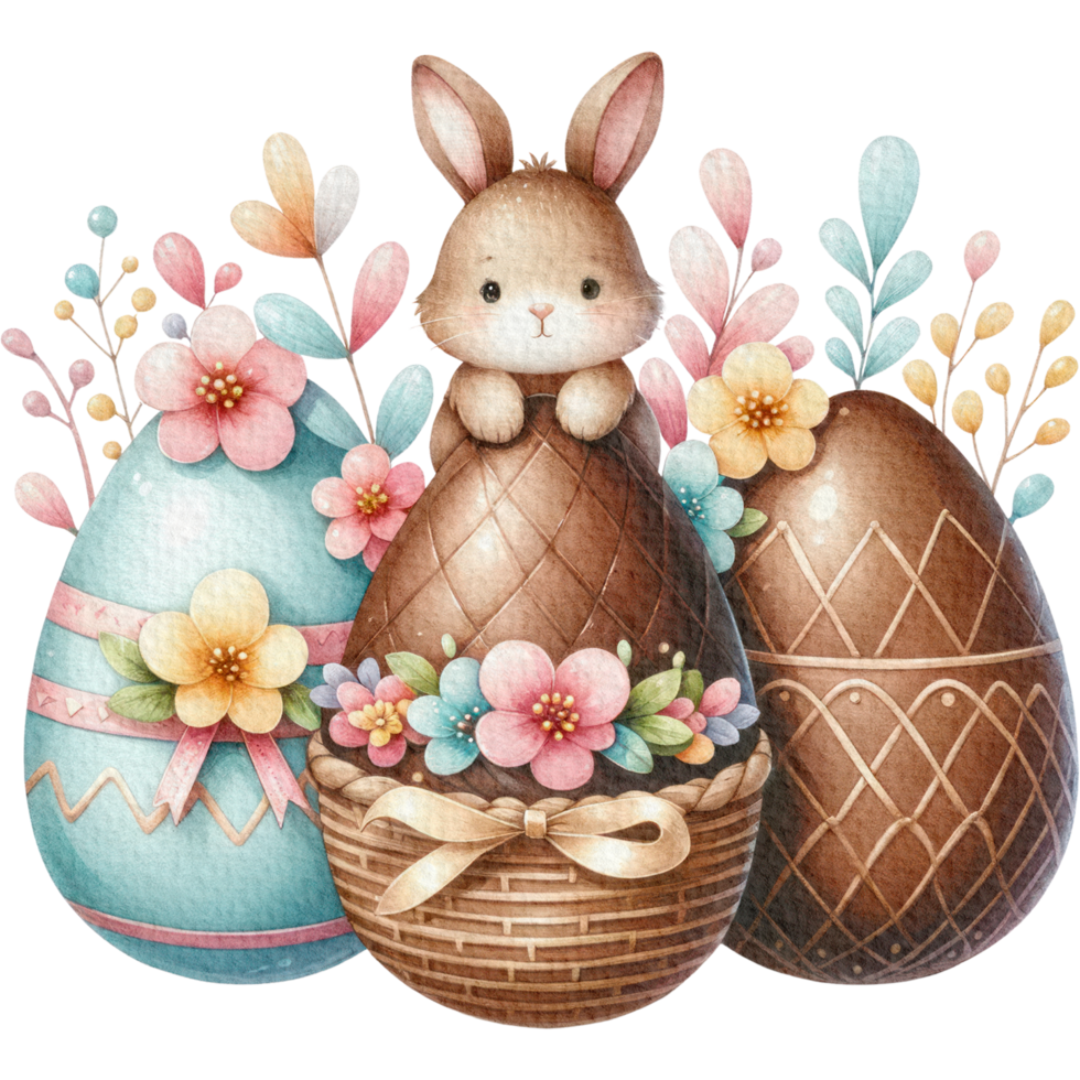 ai generato uovo cioccolato carino personaggio Pasqua cioccolato tema acquerello png