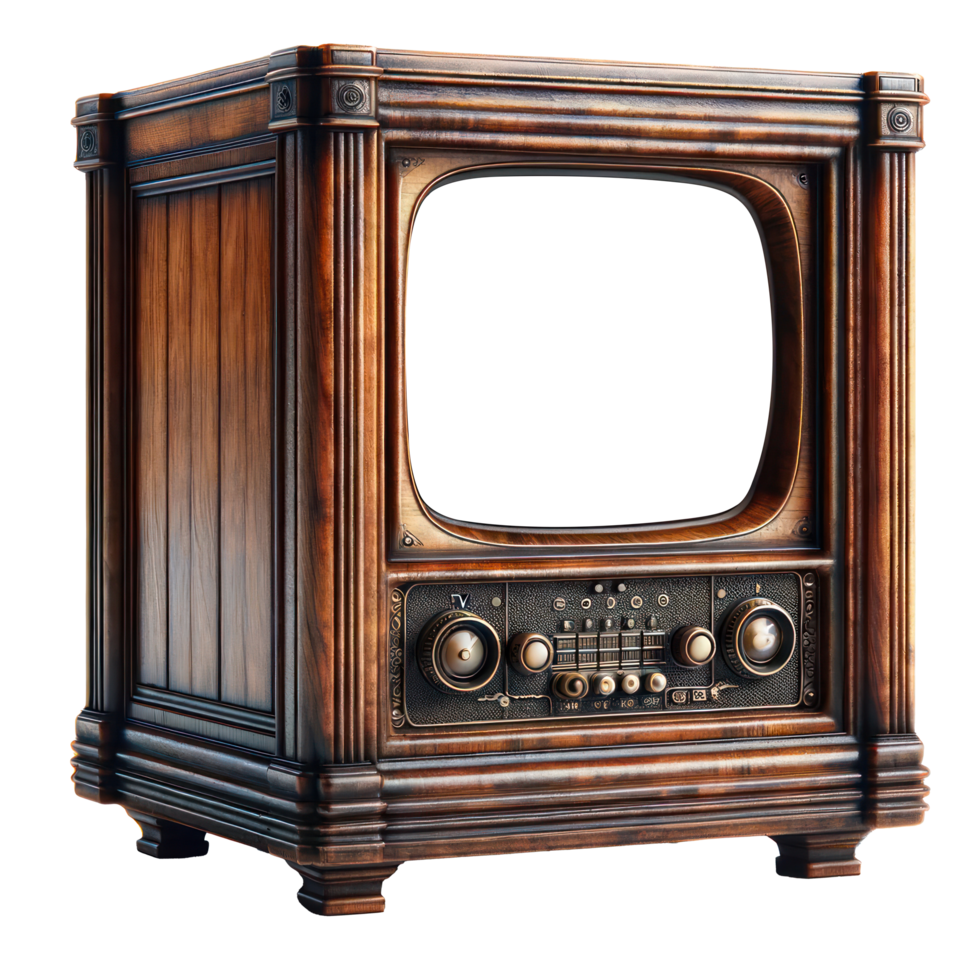 ai gegenereerd houten retro TV oud stijl televisie isoleren scherm leeg transparant achtergrond. png