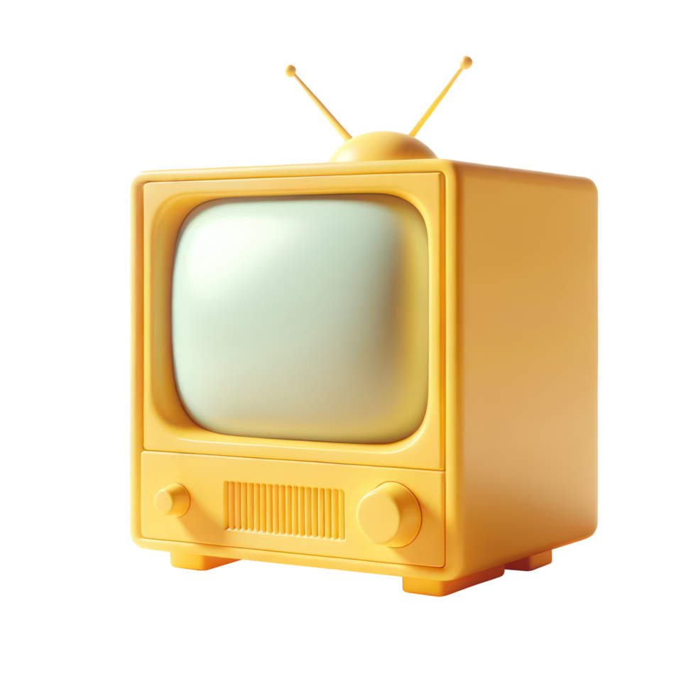 ai generato 3d rendere giallo retrò tv vecchio stile televisione isolato su bianca sfondo. png