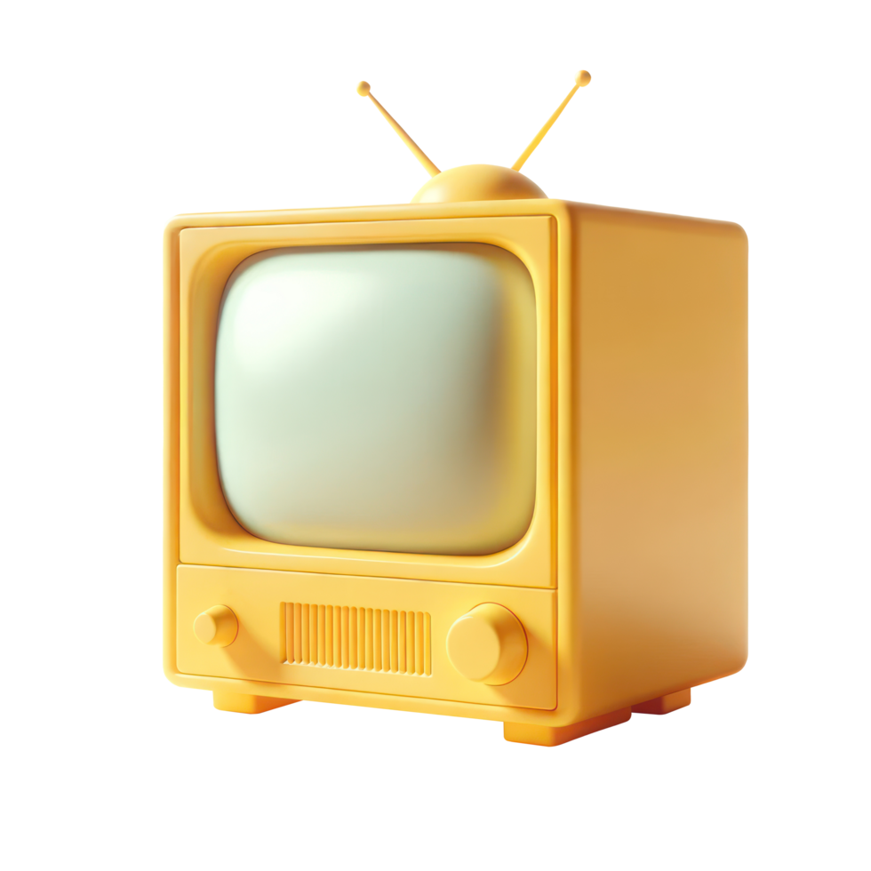 AI generated 3D render yellow retro TV old style television isolate on white background. png