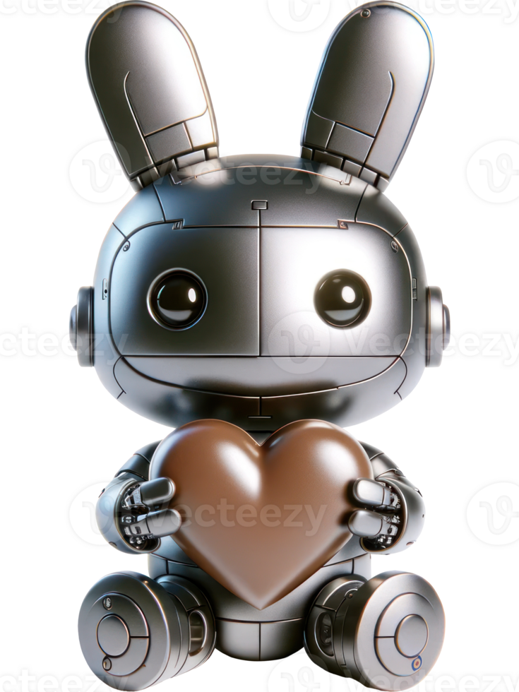 AI generated 3D character Robot bunny holding Sci-fi chocolate heart shape isolated illustration png