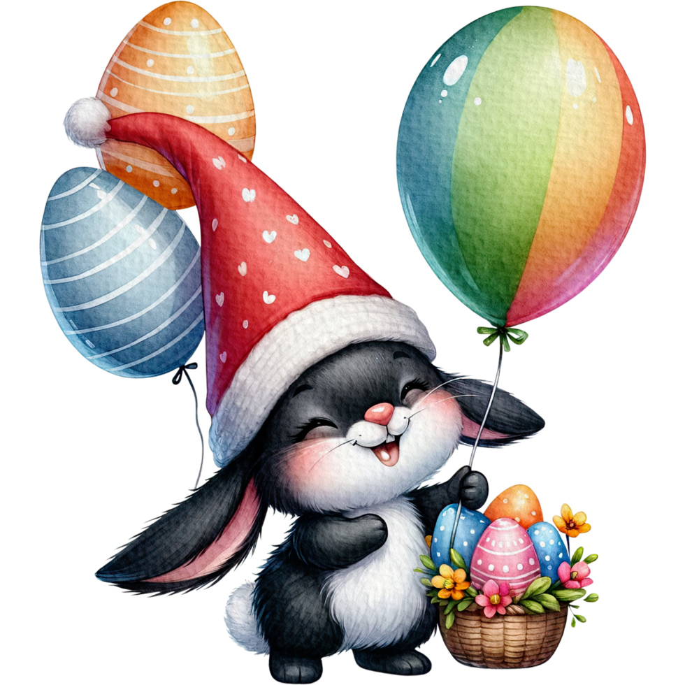 AI generated Cute bunny wearing gnome hat easter eggs theme Watercolor png