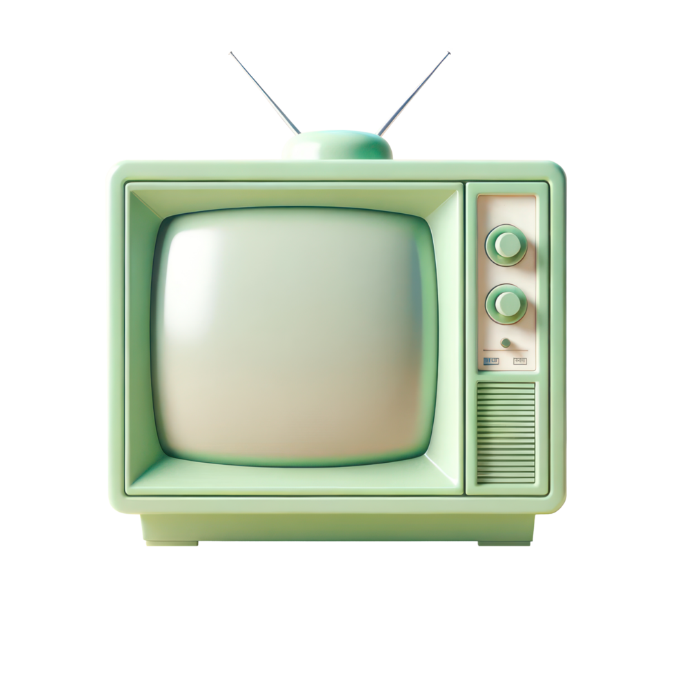 AI generated 3D render green retro TV old style television isolate on white background. png