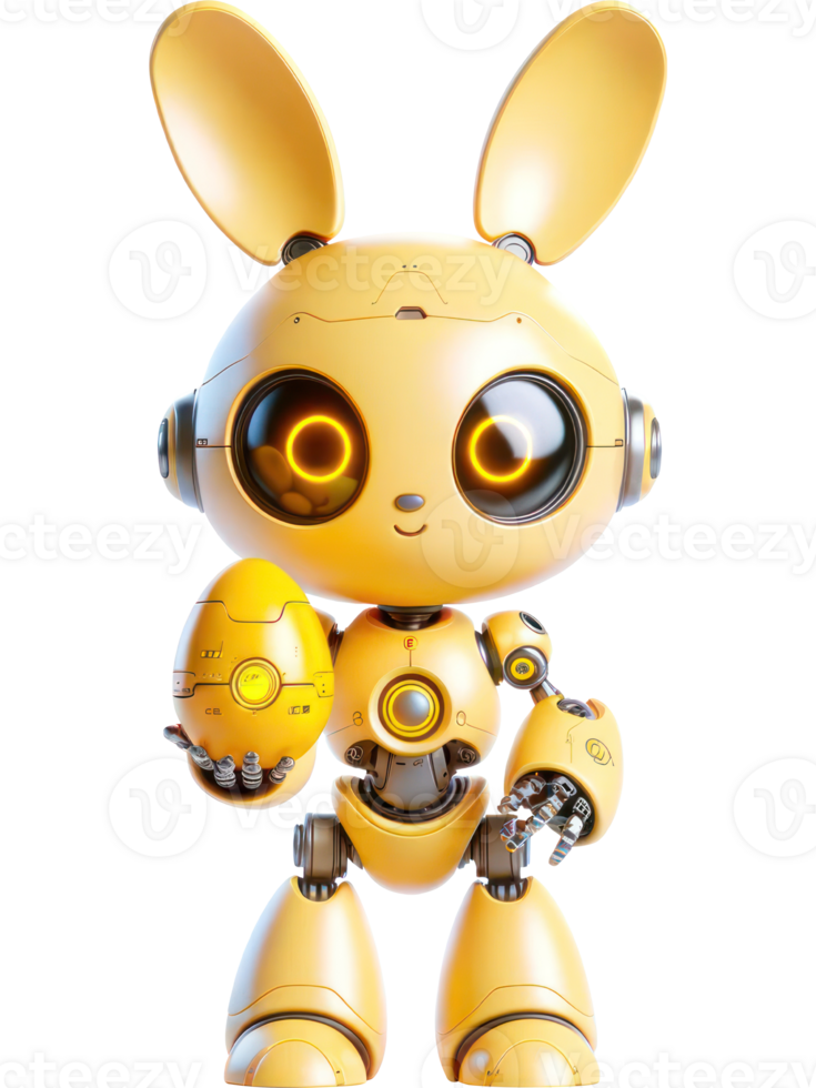 AI generated 3D character Robot Yellow bunny holding Sci-fi Yellow easter egg isolated illustration png