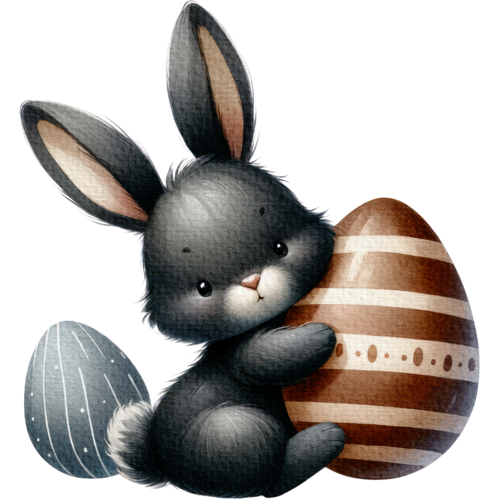 AI generated Black bunny cute character easter chocolate theme watercolor png