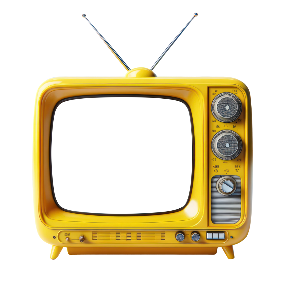 AI generated Yellow retro TV old style television isolate screen empty transparent background. png