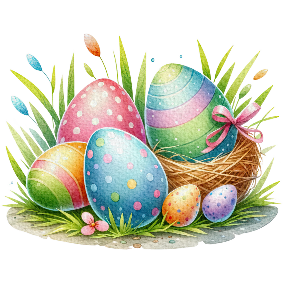 AI generated Easter flower basket easter eggs Watercolor png
