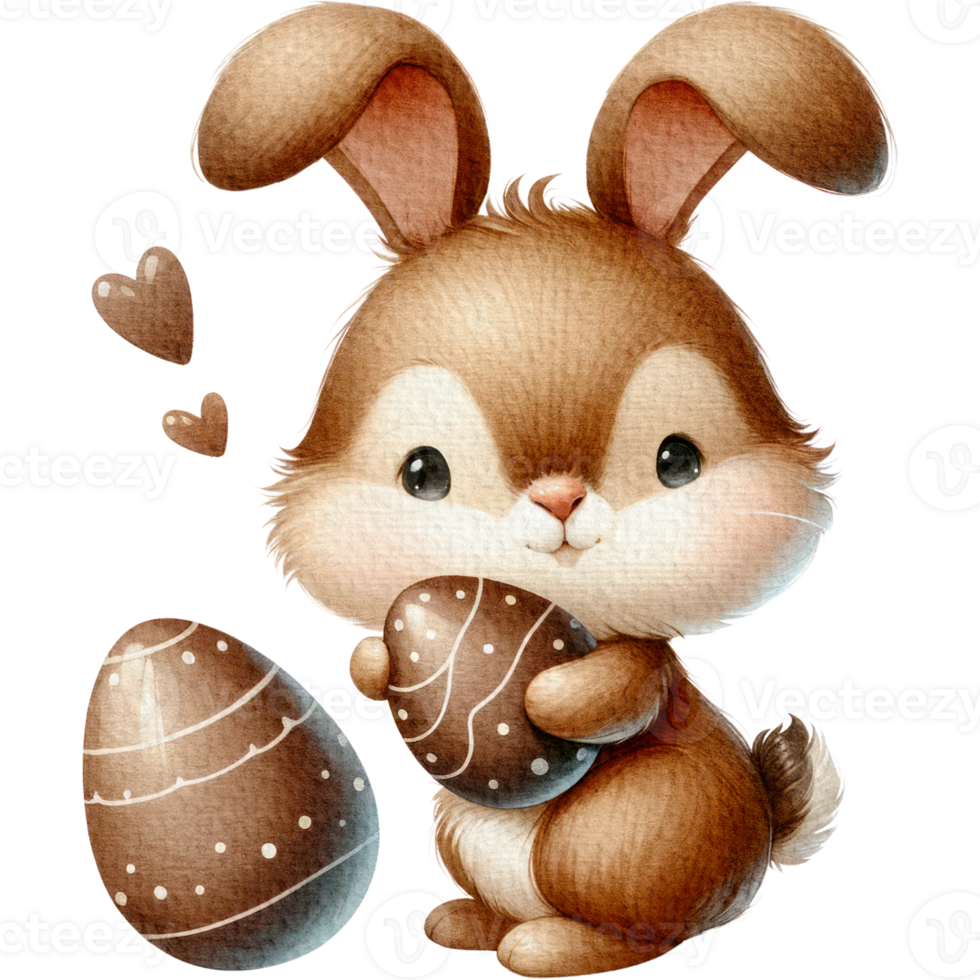 ai genererad brun kanin söt karaktär påsk choklad tema vattenfärg png