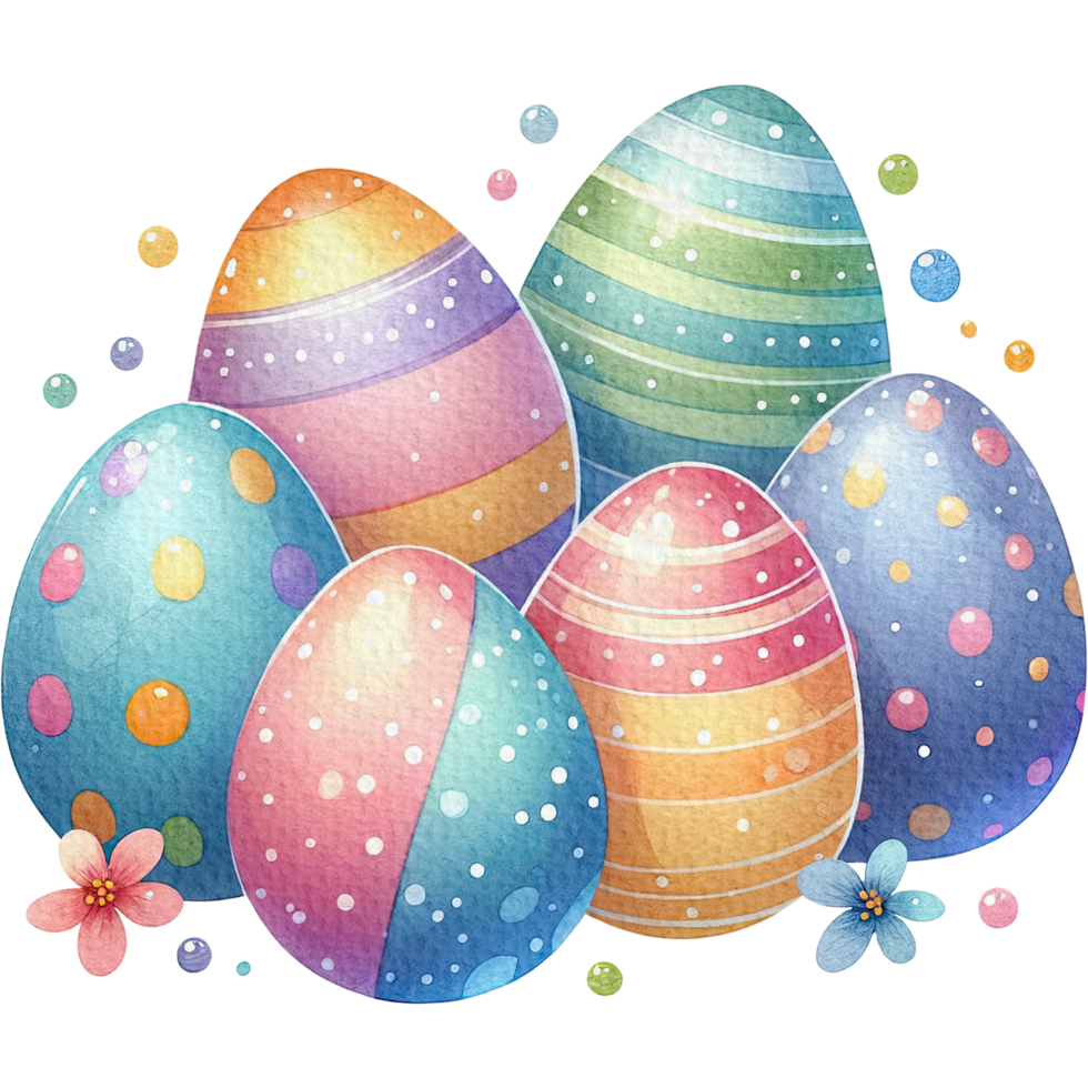 AI generated Five easter eggs assets Watercolor isolated png