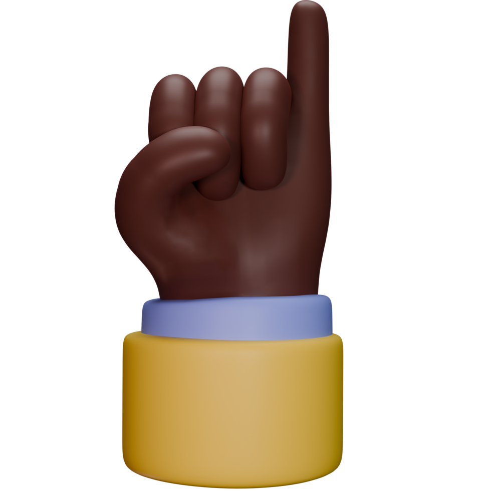 Brown skin hand sign 3D render cartoon style icon set isolate element png