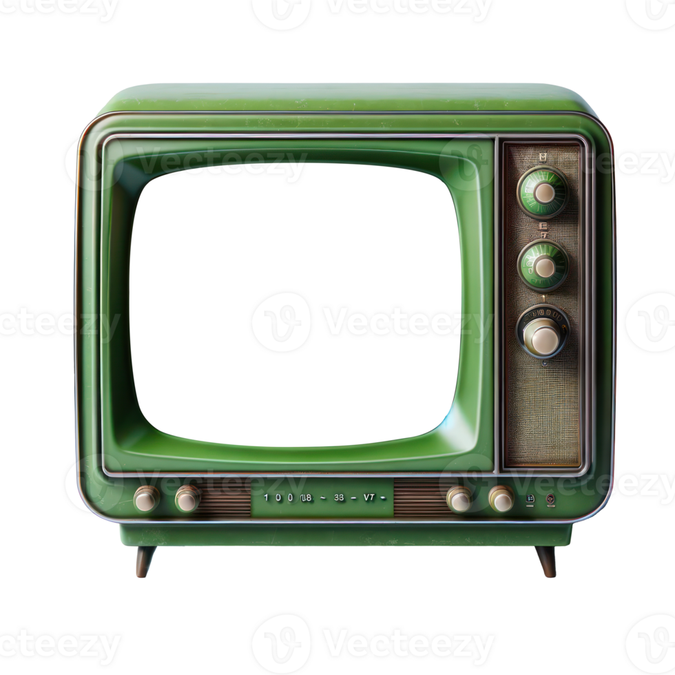 AI generated Green retro TV old style television isolate screen empty transparent background. png