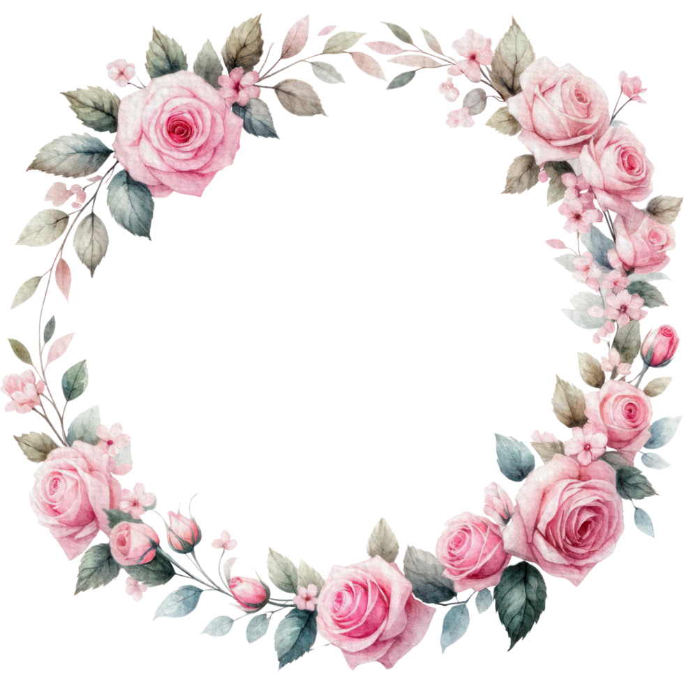 AI generated Rose floral Wreath spring watercolor border decoration art png