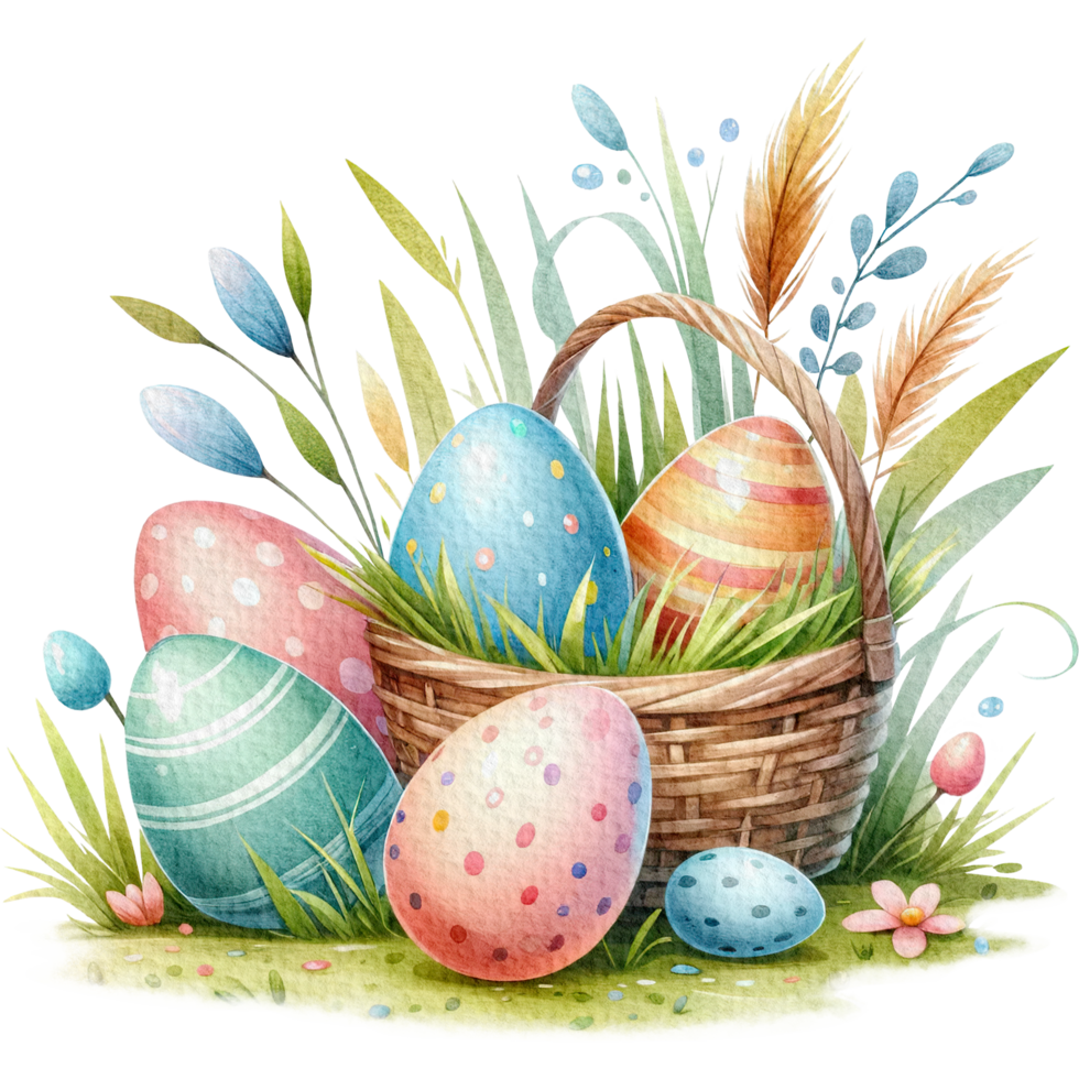 AI generated Easter flower basket easter eggs Watercolor png