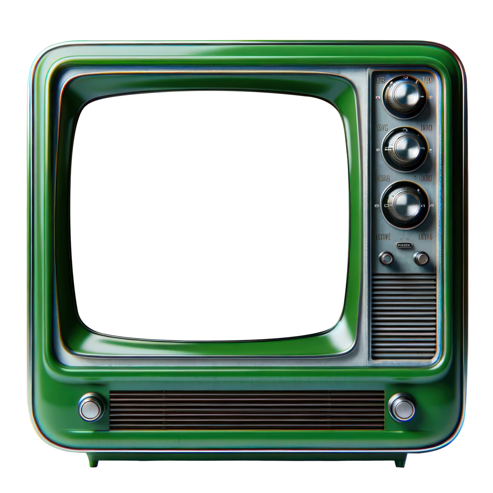 AI generated Green retro TV old style television isolate screen empty transparent background. png