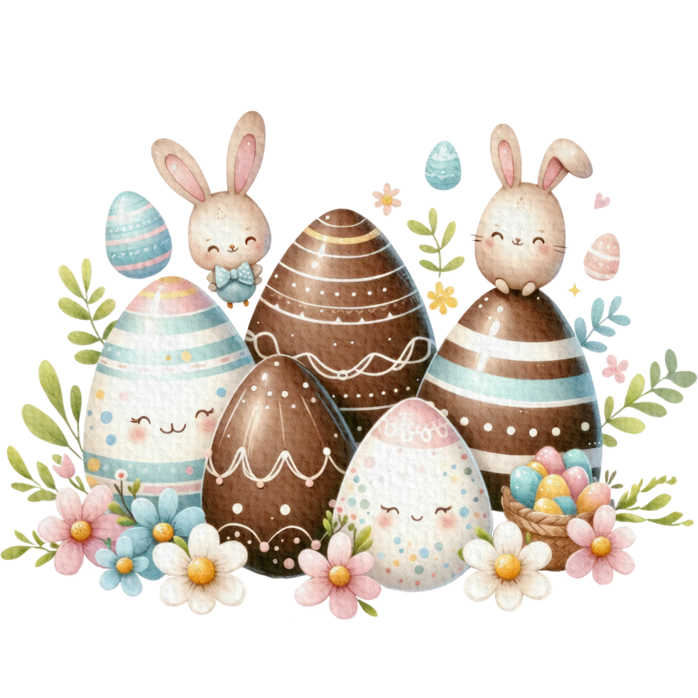 AI generated egg chocolate cute character easter chocolate theme watercolor png