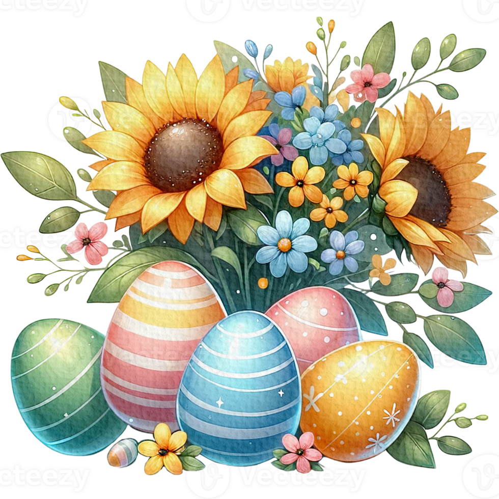 AI generated Easter flower basket easter eggs Watercolor png