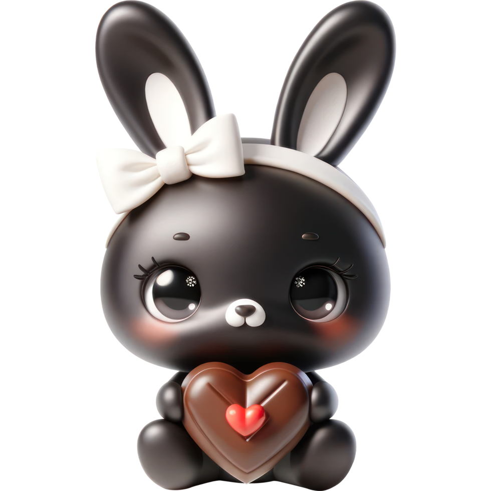 AI generated 3D character Black bunny holding choccolate has the heart shape png